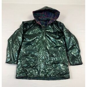 Wippette Rainthings Vintage Metallic Hunter Green Vinyl Hooded Raincoat Small